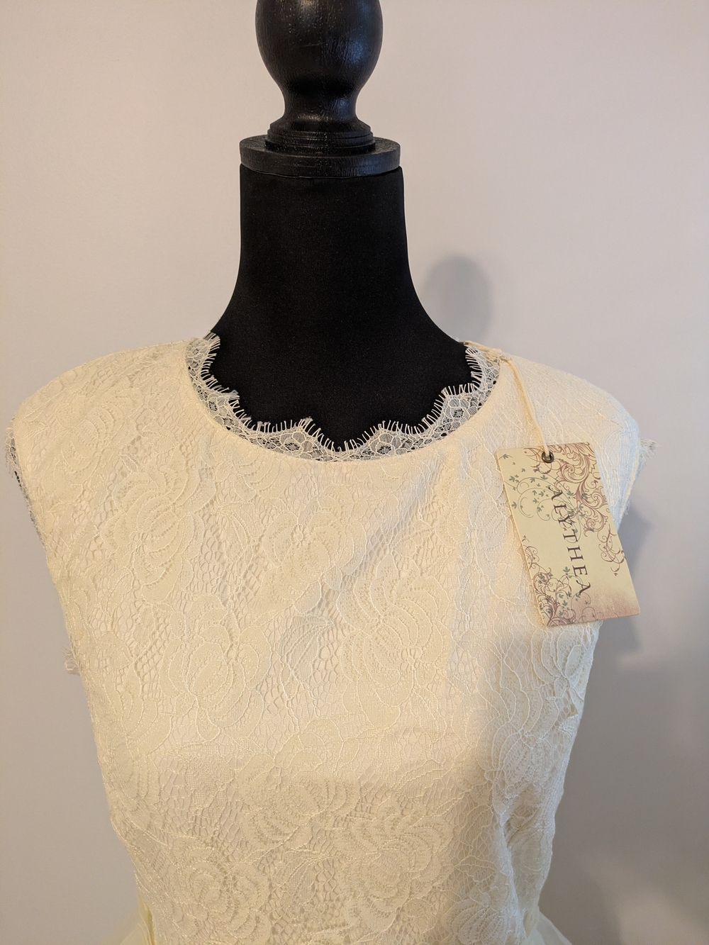 Alythea Cream Lace Fit-and-Flare Midi Dress Size M Organza Sleeveless Formal